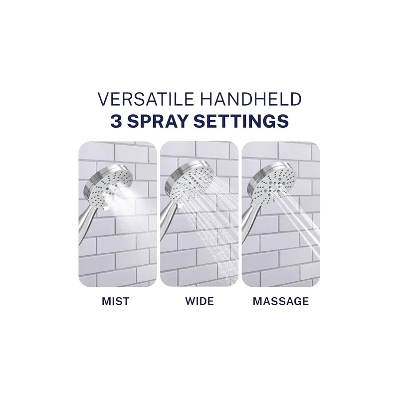 HammerHead Showers® Solid Metal 3-Spray Handheld Shower Head with Long