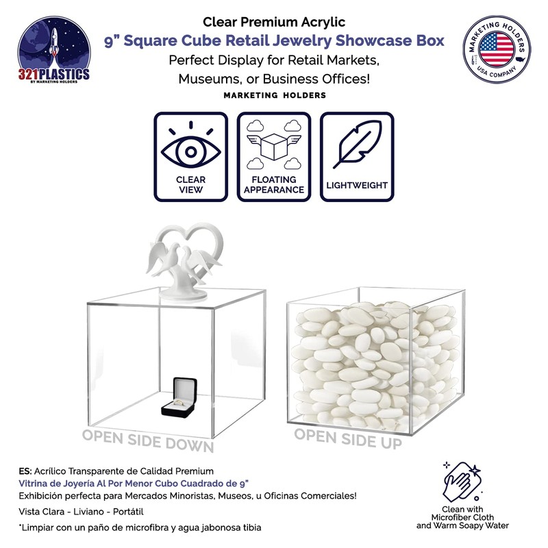 2 Pack 9" Acrylic Display Riser Box with One Open