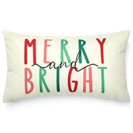 NEWLIGHTURE Christmas Pillow Covers 12x20 Christmas Decorations Merry Bright Colorful Christmas Lumbar Pillows Decorative Throw Pillows Cases Winter Holiday Decor for Home Couch
