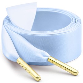 WEGOODZF Satin Ribbon Shoe Laces: 2.2CM Wide 100CM Long Sky Blue Flat Silk Shoelaces with Golden Metal Tips for Women Girls 2 Pairs Replacement Shoelace for Trainers Boots