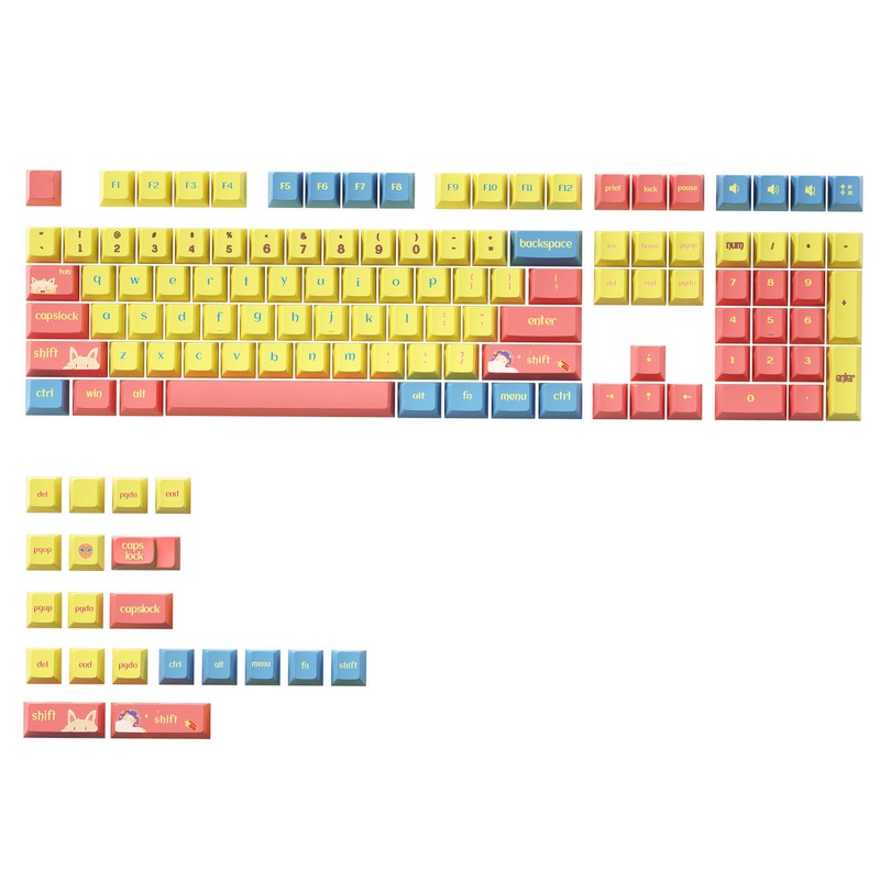 Mechanical Keyboard Keycaps 124 Keys PBT Dye Sublimation Vivid Colors