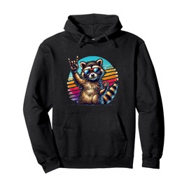 Raccoon Sunglasses Rock'n'Roll Retro Cool Animal Style Pullover Hoodie