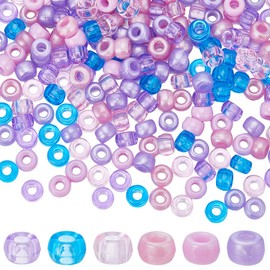 SUNNYCLUE Pack of 600 Pony Beads 6 x 9 mm Plastic Pony Beads Opaque Beads Pony Beads Transparent Blue Purple Pink Pony Craft Beads Kandi Beads Hair Braiding Beads for Jewellery Making P