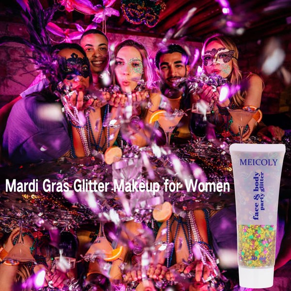 MEICOLY MEICOLY Mardi Gras Face Glitter,Mardi Gras Outfit for Women