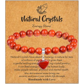 MAIBAOTA Red Jasper Bracelet for Women 8 mm Red Beaded Bracelet Crystal Gemstone Love Heart Bracelet Jewelry Gifts