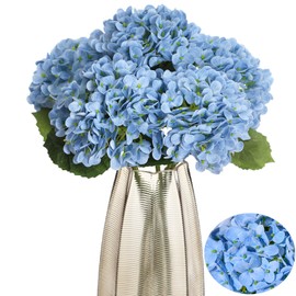Kimura's Cabin 5pcs 21" Real Touch Hydrangeas Fake Blue Flowers Full Latex Artificial Hydrangea Flowers Stems for Home Table Centerpieces Wedding Party Decoration,Sky Blue