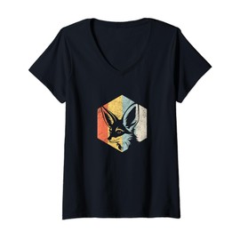 Womens Minimalist Retro Fennec Fox V-Neck T-Shirt