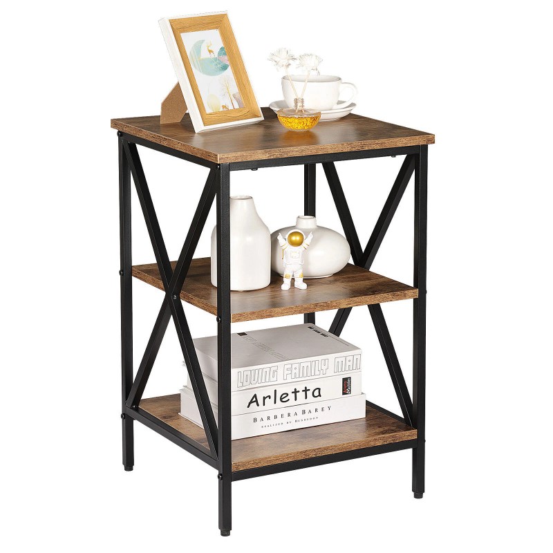 Segawe 24'' End Side Table with Storage Shelf and X-Shaped