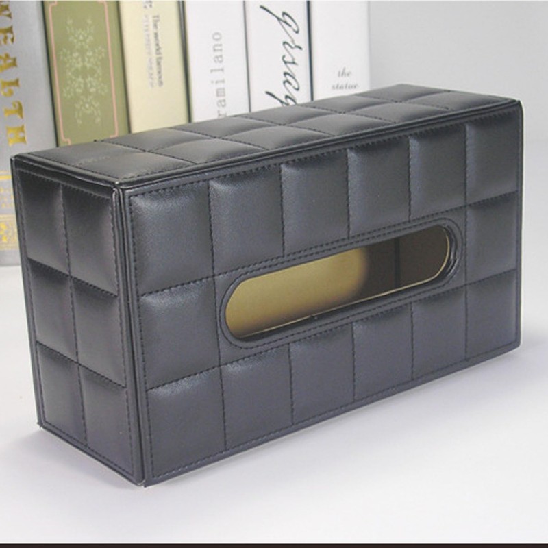 PU Leather Tissue Box Cover, Rectangle Black Tissue Box Holder