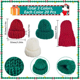 SUNNYCLUE 60Pcs Mini Christmas Hats Mini Christmas Knit Hats Small Knit Hat Xmas Tiny Hat White Red Green Mini Knitting Hats for Christmas Ornaments DIY Art Crafts Hair Accessories Decoration