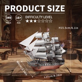 Piececool 3D Metal Puzzles for Adults,USS Constitution Ship Model Kits,3D Watercraft Model Building Kit,Best Gift for Family Time