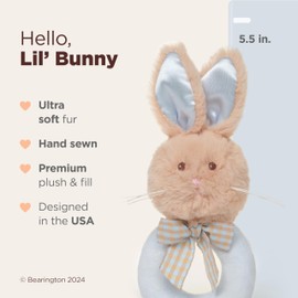 Bearington Collection Baby Lil' Bunny, 5.5 in Plush Bunny Rabbit Stuffed Animal, Soft Baby Rattles and Plush Rings Gift - Newborn Toy