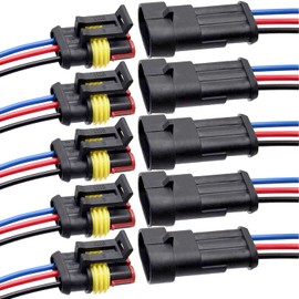 ZUOZE 5 Kit 3 Pin Car Connector Waterproof Electrical Connector, Male and Female Way 18 AWG Wire Harness Plug Socket Kit for Truck, Motorcycle, Boat and Other Wire Connection
