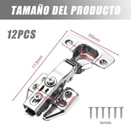 Bisagras para Puertas de Cocina, 12 Piezas de Acero Inoxidable con Cierre Suave, Bisagras para Puertas de Madera, Ajustables y Resistentes, Bisagras de Cierre Lento para Gabinetes y Alacenas