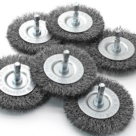 Opfiue 6 PCS Wire Wheel Brush, 1/4" Hex Shank Coarse Carbon Steel Crimped, Wire Wheel for Rust Removal/Cleaning, Deburring on Cast Iron/Steel Rotary Tools