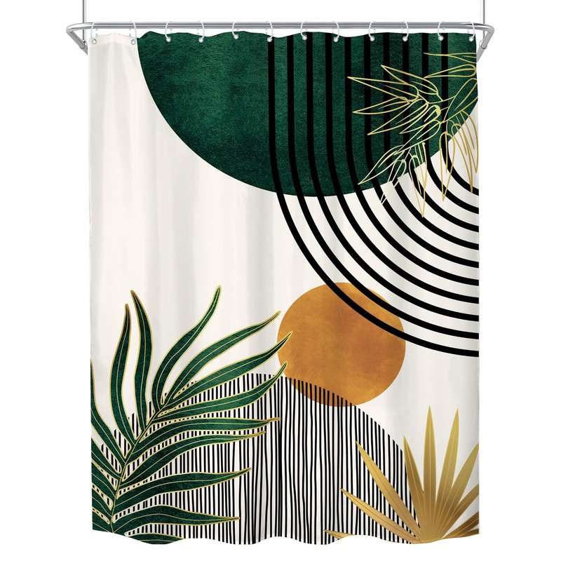 KOMLLEX Mid Century Green Boho Shower Curtain 54Wx78L Inches Abstract