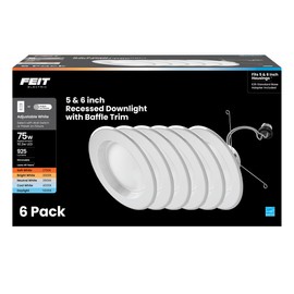 Feit Electric LED Downlight Retrofit Kit with Baffle Trim, 75W Equivalent, 5/6-Inch Dimmable Recessed Light, Adjustable White 2700K–5000K, 90+ CRI, for Living, Bathroom, Dining & Kitchen Room