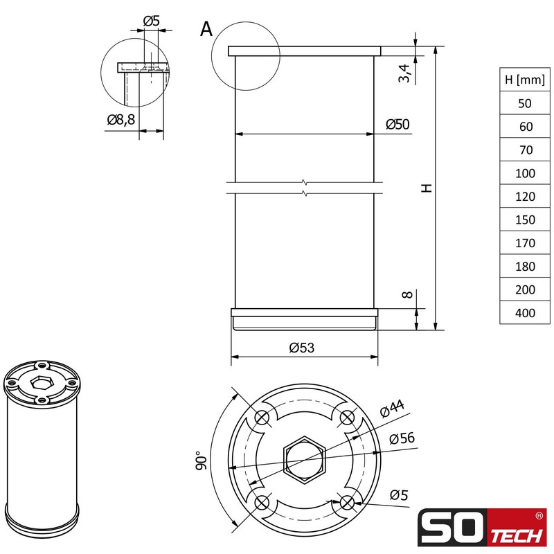 So Tech Set of 4 Furniture Feet Rado Diameter 50