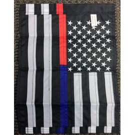 12x18 American US Red and Blue Line Police Firefighters Embroidered Garden Flag