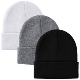 Glooarm 3 Pack Toddler Beanie Kids Beanie Winter Hats Knit Ribbed Boys Girls Beanies Warm Cuffed Caps