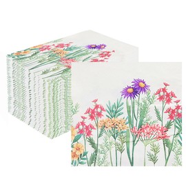 Bringsine 100-ct Spring Floral Paper Napkins Watercolor Flower Butterfly Disposable Napkins Colorful Decorative Luncheon Dinner Hand Napkins for Party Supplies Table Decor, 6.5 x 6.5 Inch