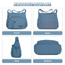 Crossbody Bags for Women, Waterproof Nylon Shoulder Bag Cross body Travel Purse with Multi Pockets Zipper, Lightweight Casual Nylon Messenger Bag for Work, Hiking, Nurse, Casual (Light Blue)