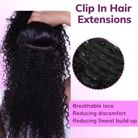 IDN BEAUTY Clip in Hair Extensions Real Human Hair Afro Kinky Curly 120g Natural Black Double-layer Lace Curly Clip In for Black Women Soft Breathable Lace Invisible Seamlessly Blending 7pcs 20 Inch