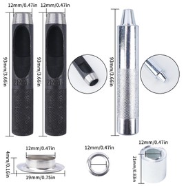 Luabue 140 Sets Eyelet Tool Set 12 mm Eyelets Set with 4 Pieces Tool Metal Eyelets Copper Tarpaulin Eyelets for DIY Leather Shoes Leather Bags Clothing Craft Fabric (12 mm)