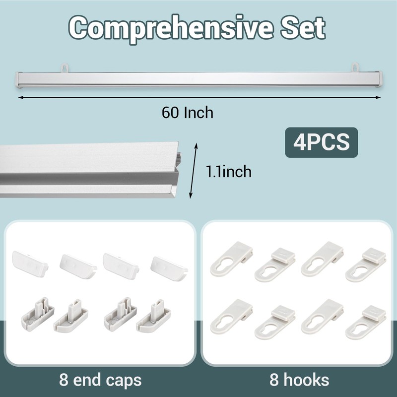 Otoolling 4 Pack 59.4 Inch Poster Rail Hanging Aluminum Clip