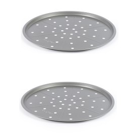 Salter Essentials Pizza Tray Set – Set of 2 Oven Trays, Non-Stick Coating, Round Baking Tray, Dishwasher Safe, Easy to Clean, Made in the UK, Durable Carbon Steel, Garlic Bread, Lightweight, PFOA-Free