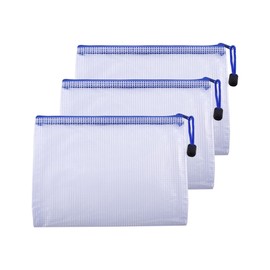 Skweawert 3 Pcs 9.25" x 6.69" A5 Sizes Mesh Zipper Pouch Bags, Mesh Bags with Zipper，Waterproof Clear document pouch for Organization Puzzles Travel, Office, Classroom Organization, A5 White