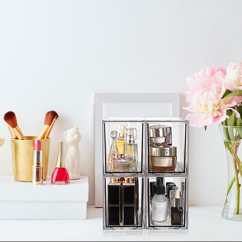 ELLDOO 4 Drawers Tea Bag Organizer, Clear Acrylic Stackable Tea