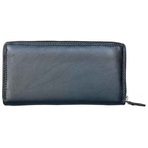 FLW Ladies Black Full Zip Soft Leather Wallet with Privacy