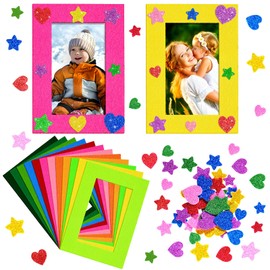 24 Pieces Colorful Felt Photo Frames Holiday Picture Frames and 50 Pieces Colorful Glitter Foam Stickers for Home, School and Office Decoration,12 Colors, 4 x 6 Photos