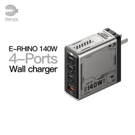 mfish E-RHINO 140W GaN wall charger, four-ports flash charger,original foldable travel universal Plug fast charging - Color: Grey
