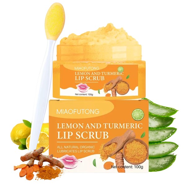 Turmeric Lemon Lip Scrub with Brush, Lip Exfoliator for Dry,