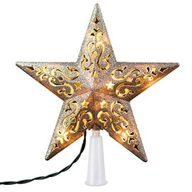 Christmas Star Tree Topper Lighted 8” Hollowed 3D Pentagram Built-in 10 Bulbs Silver Coated Star Treetop Plug in (4 Bulbs & 2 Fuses Spare) for Christmas Decorations Clear Light