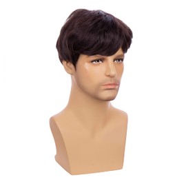 Edivd Child Boys Black Wig Kid Short Black Wavy Curly Wig Heat Resistant Synthetic Wigs with Cap