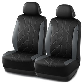 PIC AUTO Car Seat Cover, Piping Leather Front Seat Cover for Cars, Black & Gray Two-Tone Luxury Leather, Universal Fit, Durable, Airbag Compatible, Suitable for SUVs, Trucks, Sedans, and Vehicles