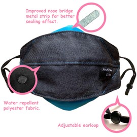 KELAMY Origami Face Mask Reusable & Washable Polyester Cloth Covering with Cotton Lining, Nose Wire, Filter Pocket for Children (Charcoal/Turquoise, Medium)