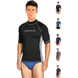 Cressi Rash Guard Man Short/SL - Men's Rash Guard Short Sleeves Made of Elastic UV Protection (UPF) 50+, Black/Grey, S/2 (48)