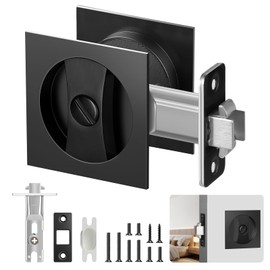Pocket Door Lock, Matte Black Privacy Square Door Latch, DContemporary Sliding Lock for Bedroom Bathroom