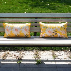 HOMFREEST Summer Daisy Pillow Covers 12x20 Inch Set of 2 Farmhouse Yellow Watercolor Daisy Floral Decorations Patio Outdoor Cushion Case for Sofa Couch Home
