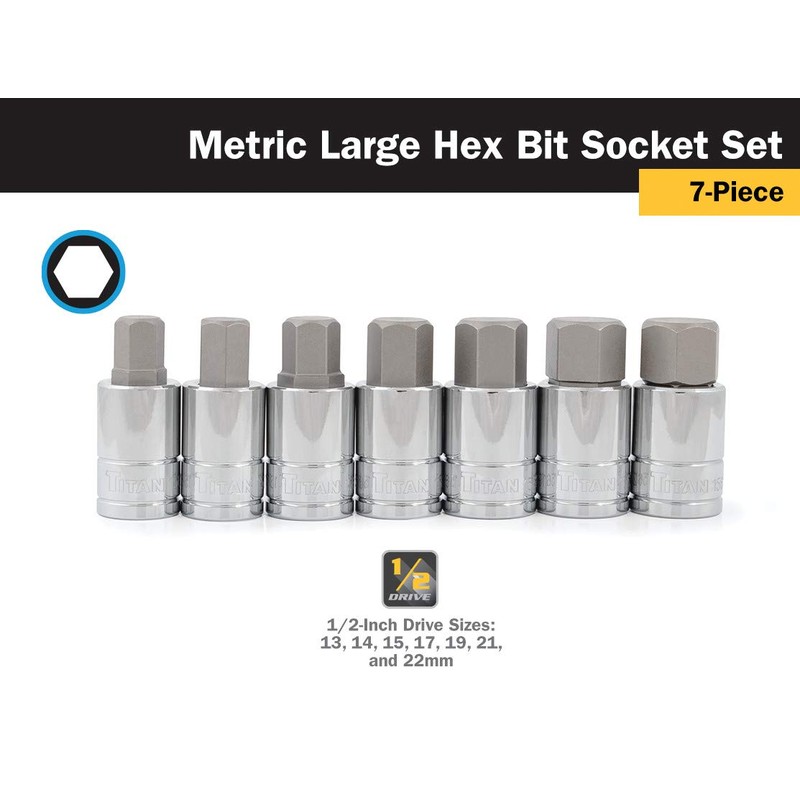 Titan 16157 Metric Large Hex Bit Socket Set, 7 Piece
