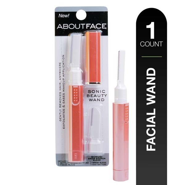KAI About Face Sonic Beauty Wand; Includes 1 Battery Operated Wand, 1 Facial Blade, 1 Brow Blade and 1 AAA Battery; Gently, Quickly Removes Hair Anywhere, Exfoliates and Eases Makeup Application
