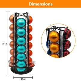 Meelio Coffee Vertuo Pod Holder Carousel Stand for 28 Nespresso Vertuo Capsule Storage Organizer with Extra Space for Coffee Mate Silent Rolling，Black