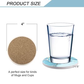 Haocoo Set of 4 Round Drink Coasters - Absorbent Stone Coaster Set with Cork Base and Ceramic Stone, Decorative Coaster for All Types of Cups