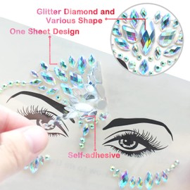 Cinvo Face Gems Glitter 3 Sets Temporary Tattoos Eyes Body Jewels Stickers Bling Rhinestone for Rave Festival Party Costume Event Carnival- Style B