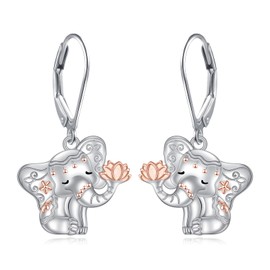 Alphm Elephant Earrings 925 Sterling Silver Elephant Dangle Drop Earrings Boho Lucky Elephant Jewelry for Women