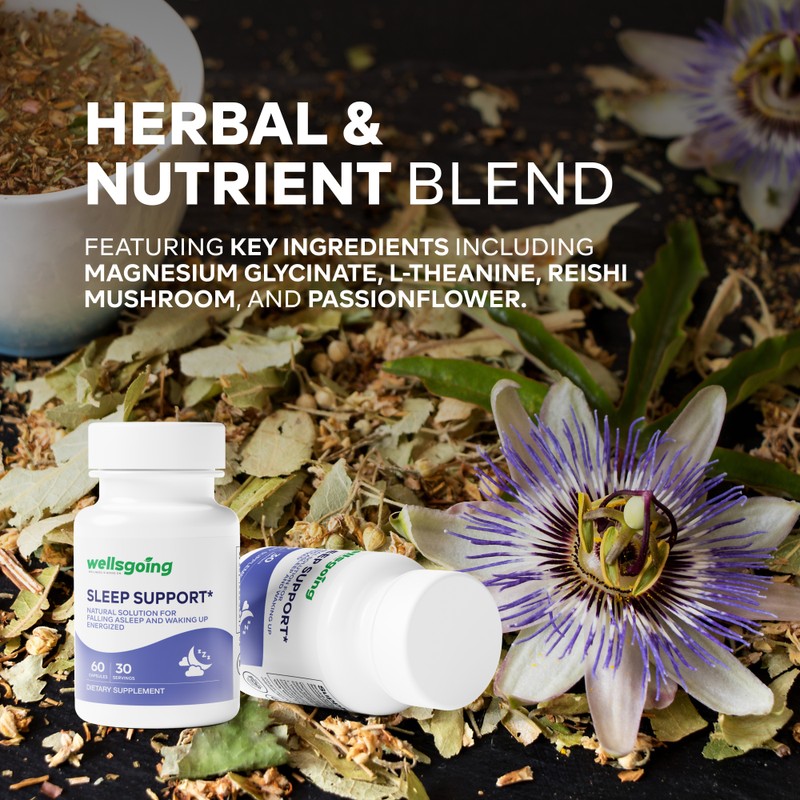 Wellsgoing Sleep Support Supplement, Herbal Blend with Magnesium Glycinate, L-Theanine,